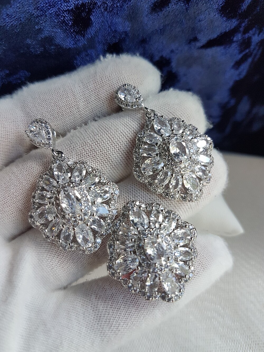Swarovski Elements 925 Sterling Silver Flower Halo Statement Earrings NEW - Picture 15 of 16
